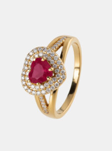 Pierścionek złoty, rubin, diamenty - One Love 