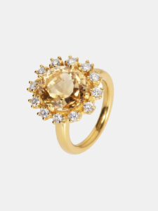 Pierścionek złoty, cytryn, topazy - Sunlight