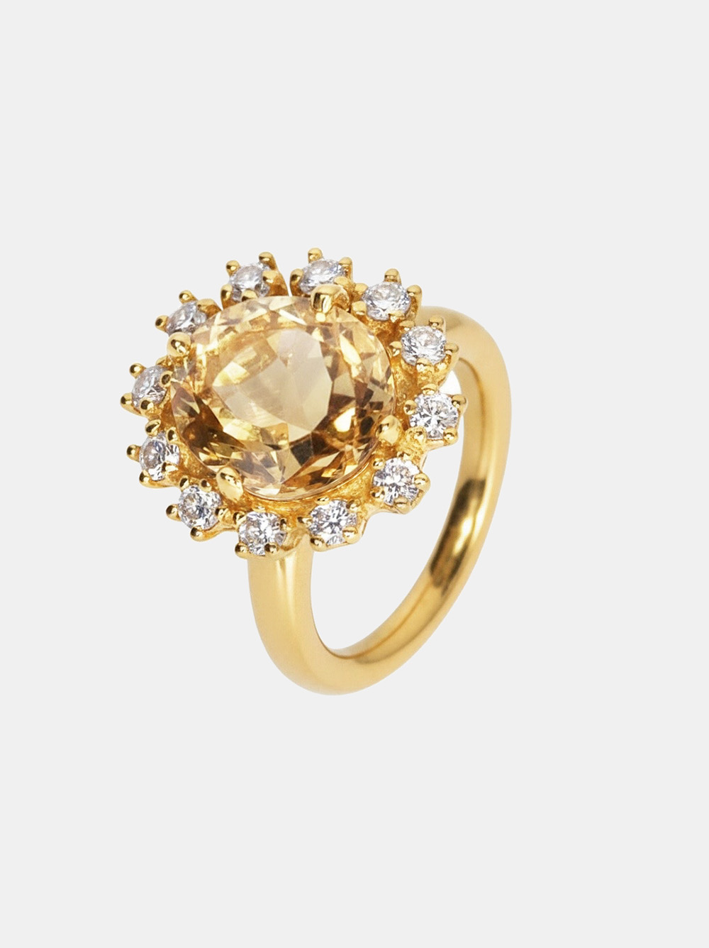 Pierścionek złoty, cytryn, topazy - Sunlight
