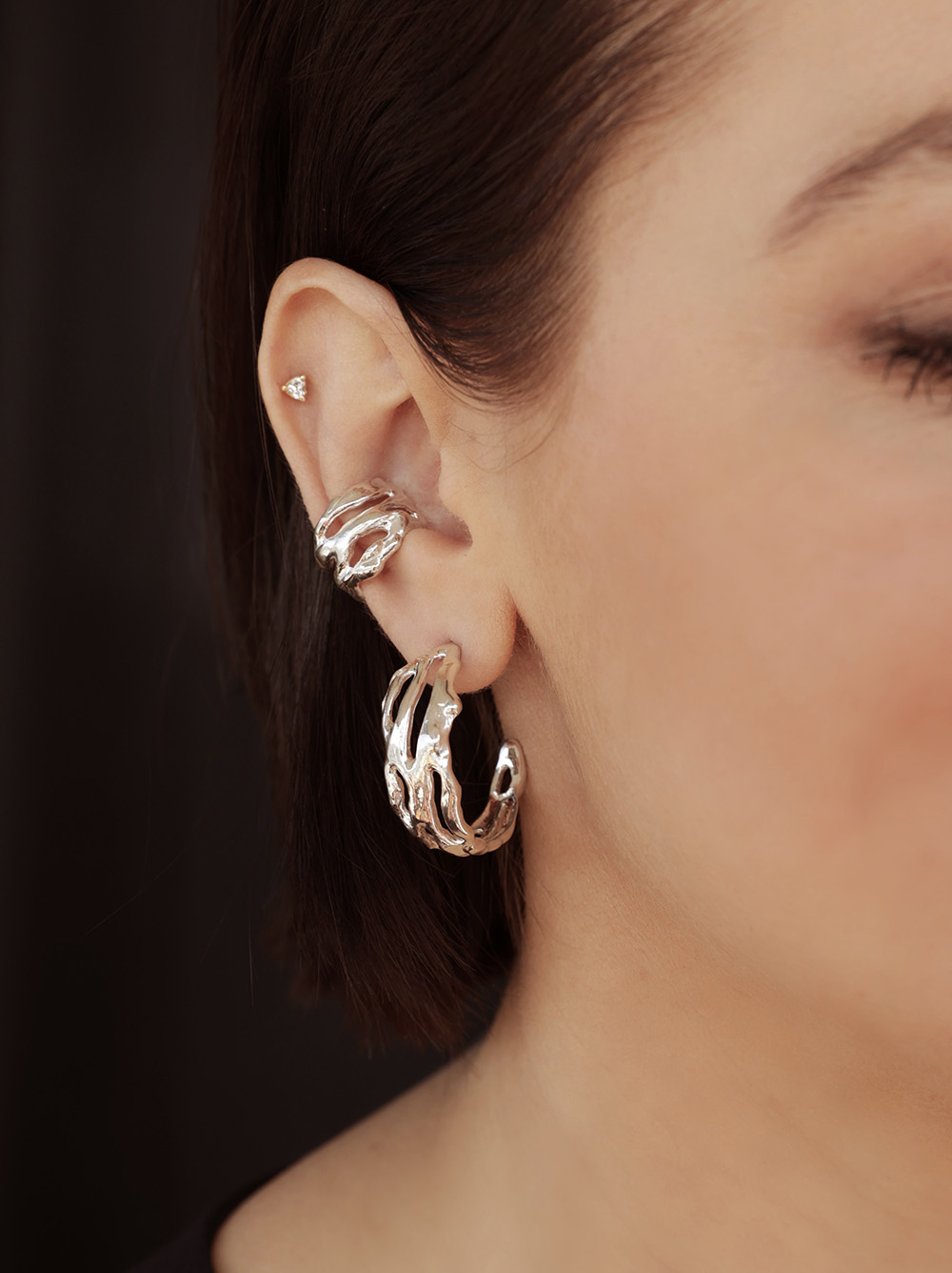 Kolczyki srebrne - Fluid Hoops