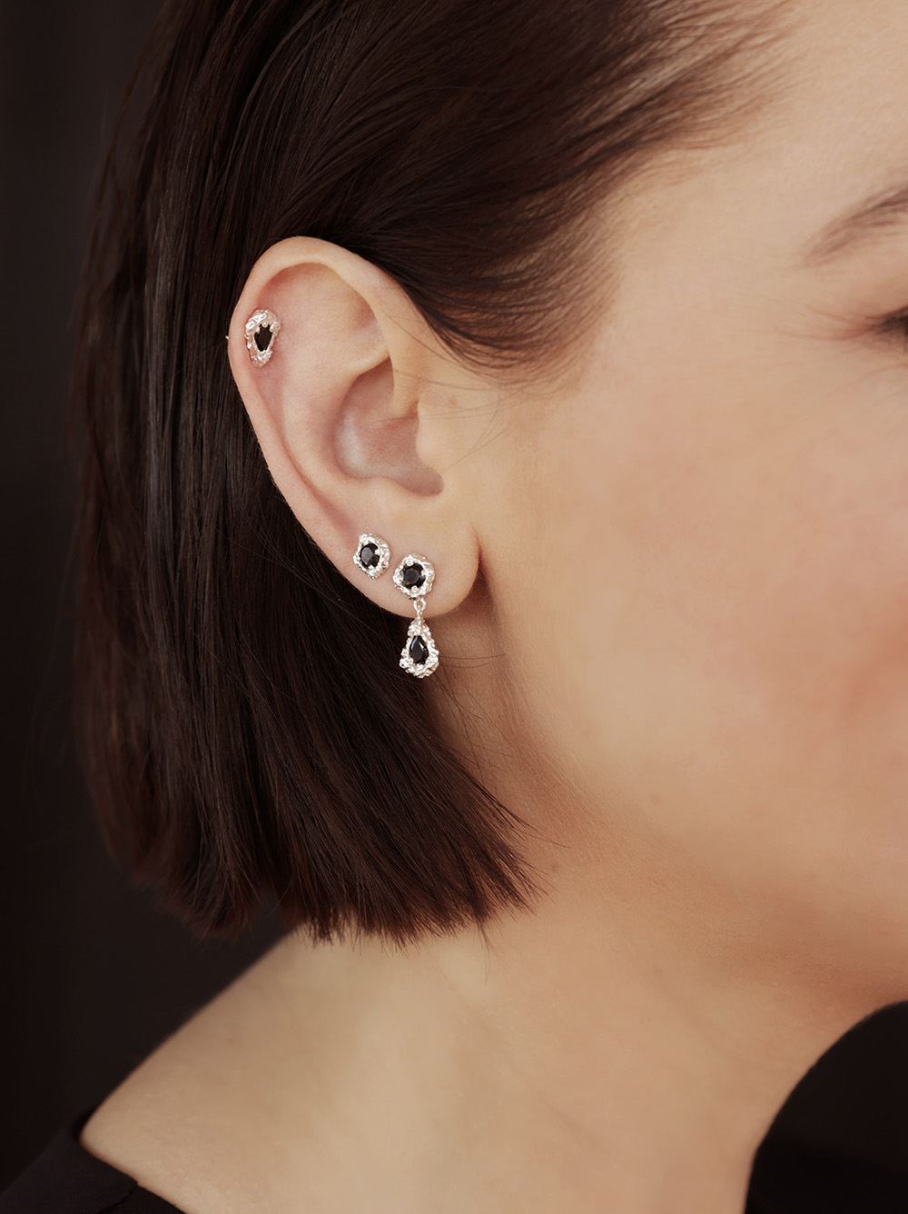 Kolczyki srebrne, onyks - Desire Pear Studs