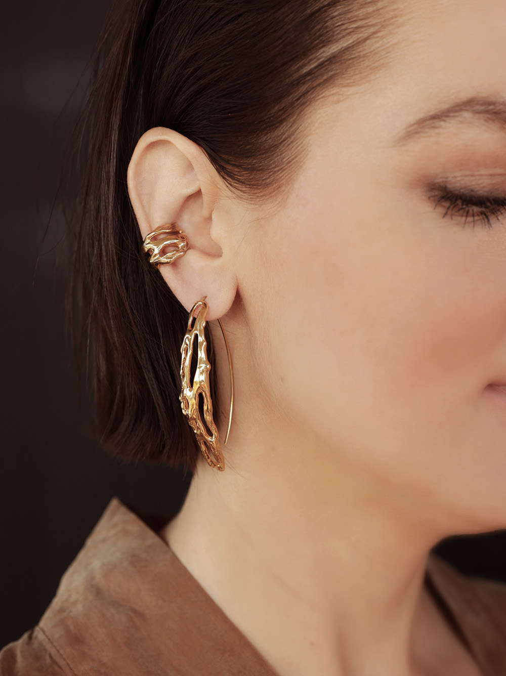 Kolczyki srebrne, złocone - Fluid