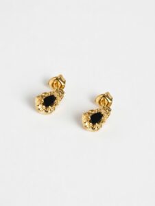 Kolczyki srebrne, złocone, onyks - Desire Pear Studs