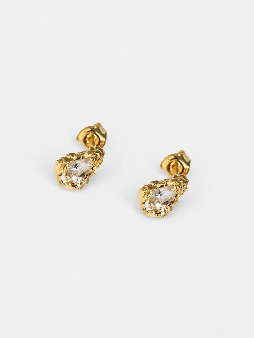 Kolczyki srebrne, złocone, topaz - Desire Pear Studs